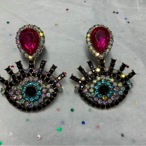 Evil Eye Fun & Funky Post Earrings..Tons of Sparkle - Picture 2 of 4